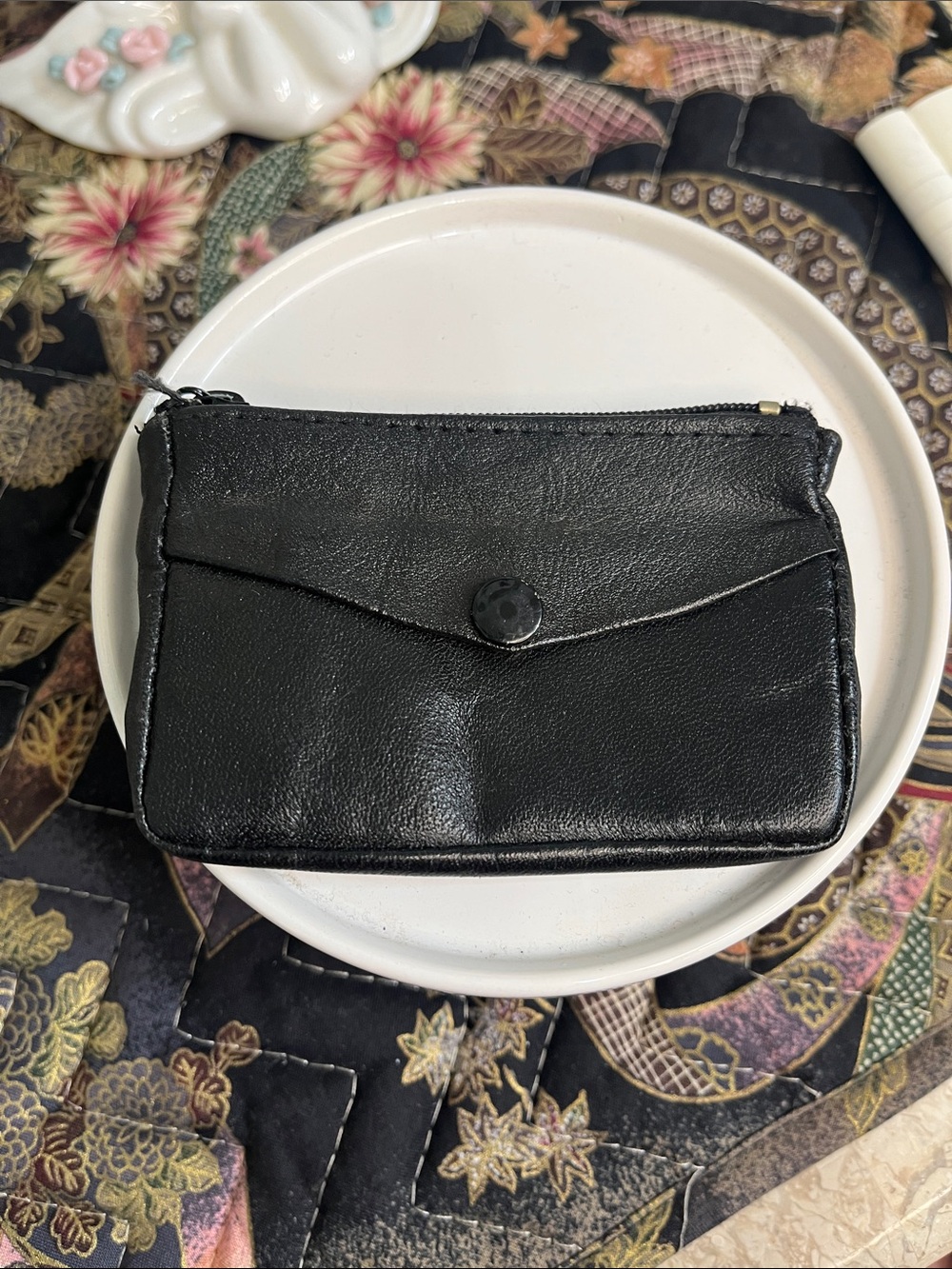 Vintage Black Leather 6 Hook Key Case Wallet Zipper Coin Pocket Compact Travel